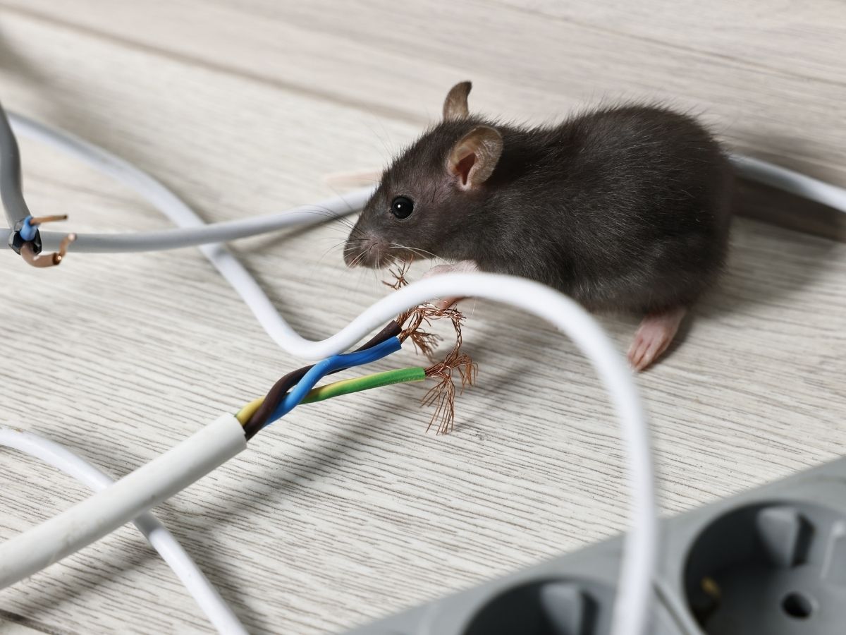 Mouse droppings found in a kitchen cupboard, a common first sign of mice